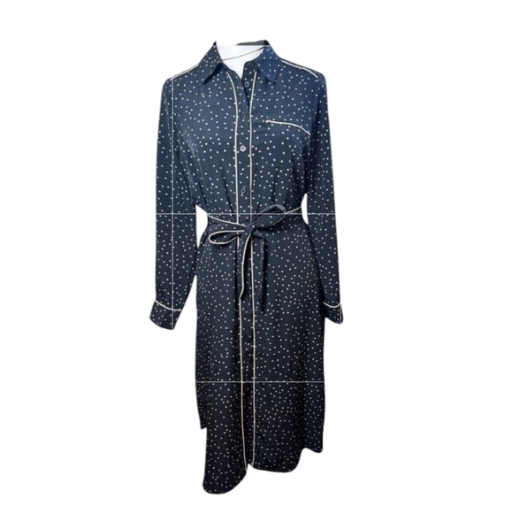 WHO WHAT WEAR Women's Button Up Dress with Belt Size XS Black & Tan Polka Dot - Picture 8 of 8